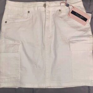 white denim cargo skirt